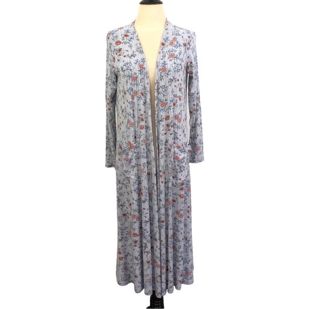 Lularoe Sarah Long Duster Cardigan Ribbed Floral Print With Pockets